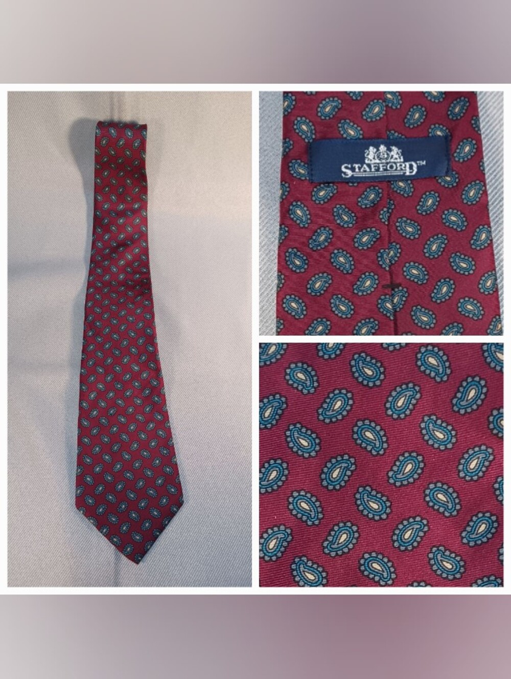 Men's Burgundy (Red) And Blue Paisley Stafford Silk Tie